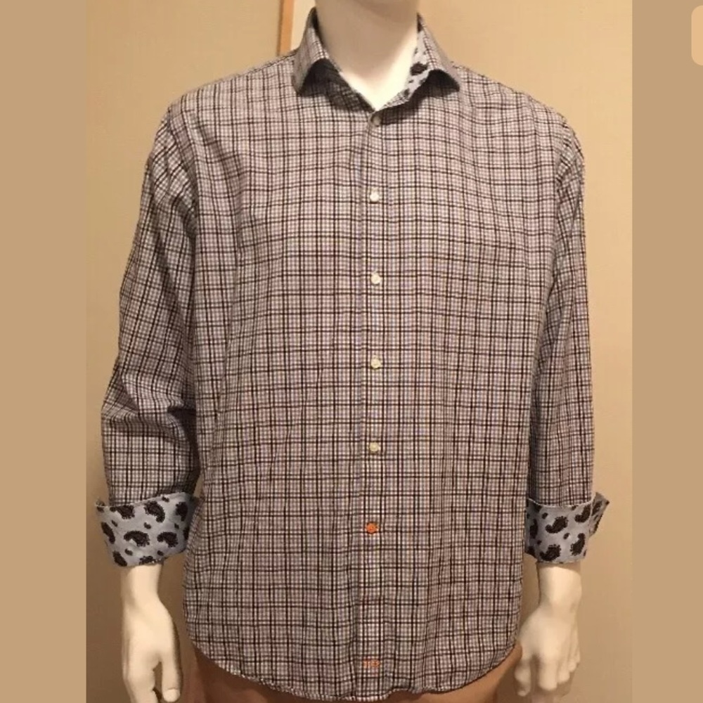 TD Thomas Dean Flip Contrast Cuff Men's Lg. Shirt
