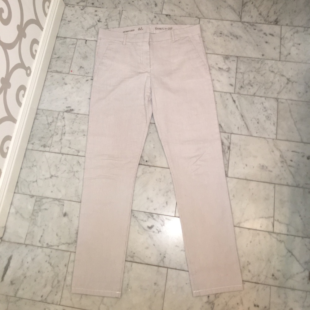 Skinny crop grey and white striped pants