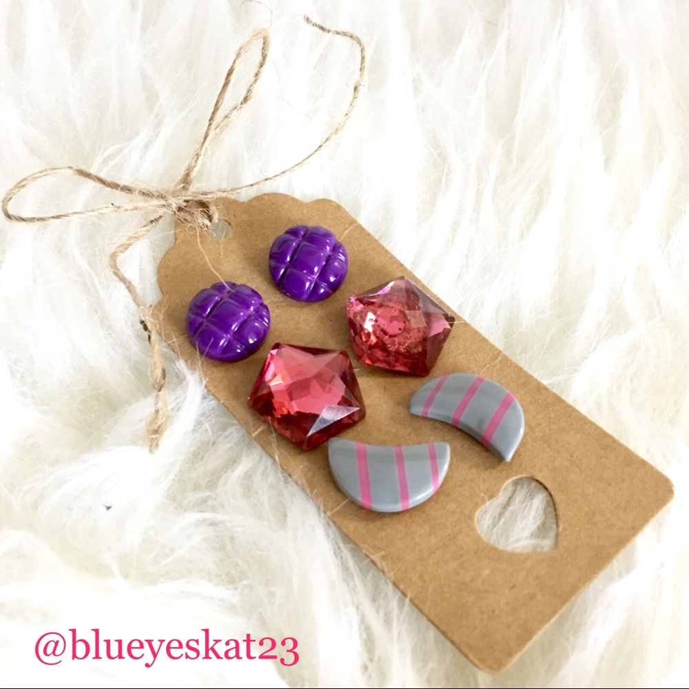 🛍 Pink & Purple Stud 3-Earring Bundle