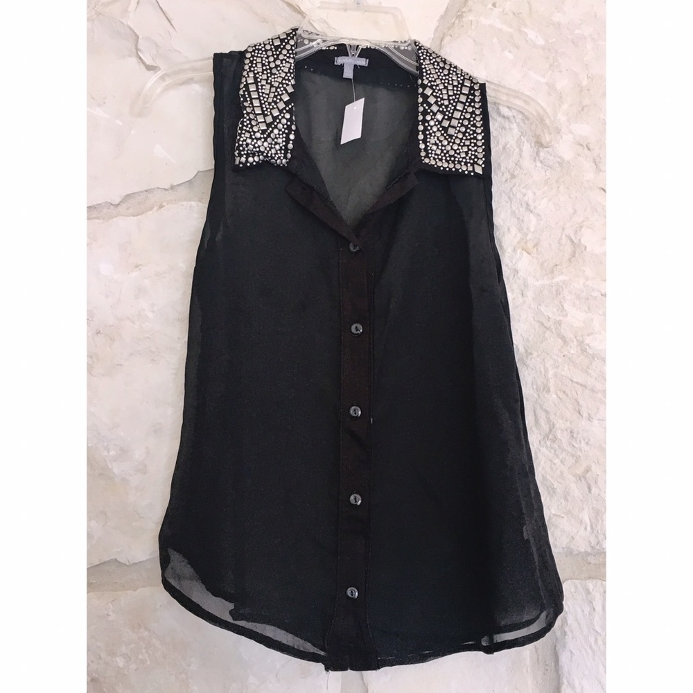 Studded Collar Button Up Tank