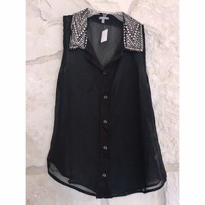 Studded Collar Button Up Tank