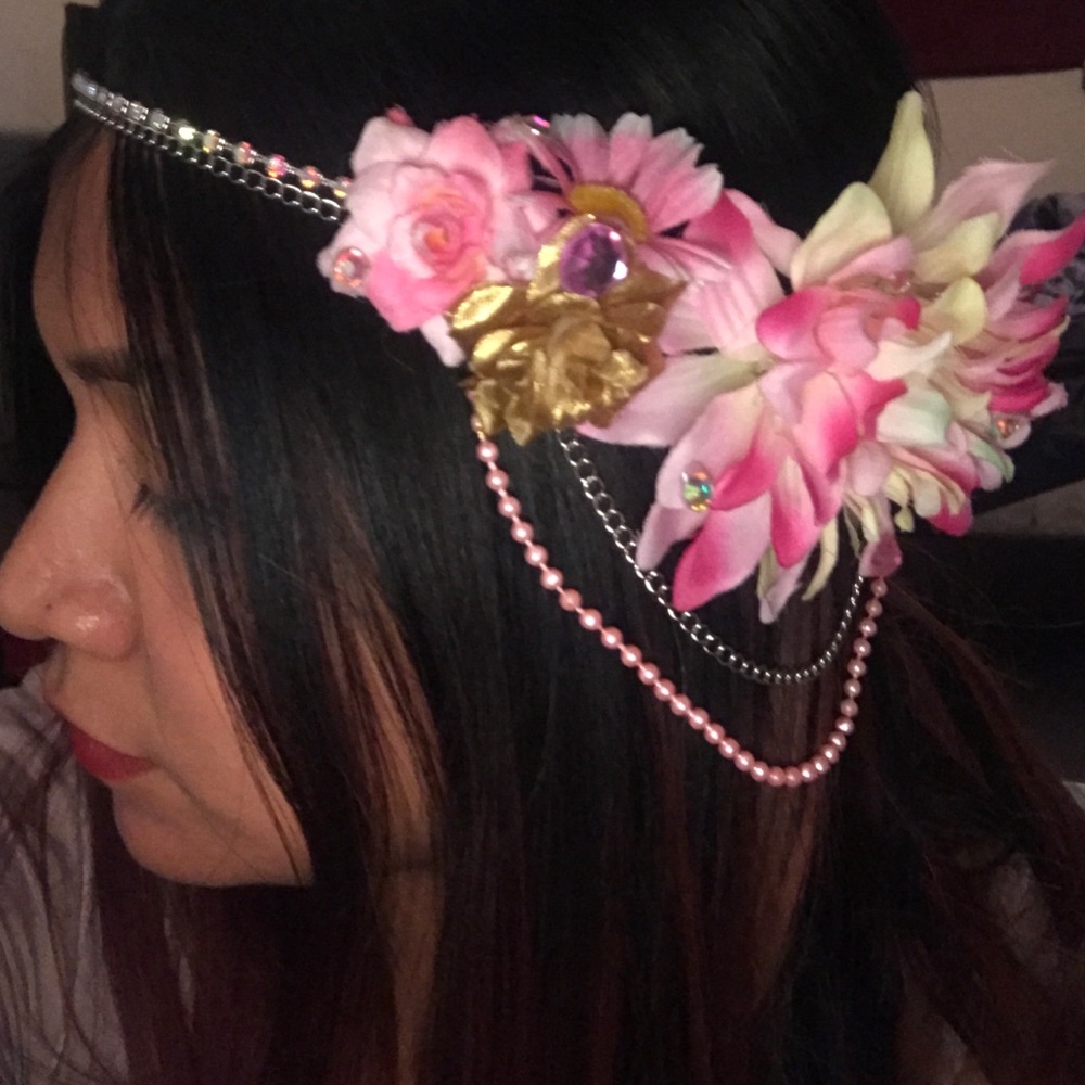 EDC Flower crown. Pink , white & gold.