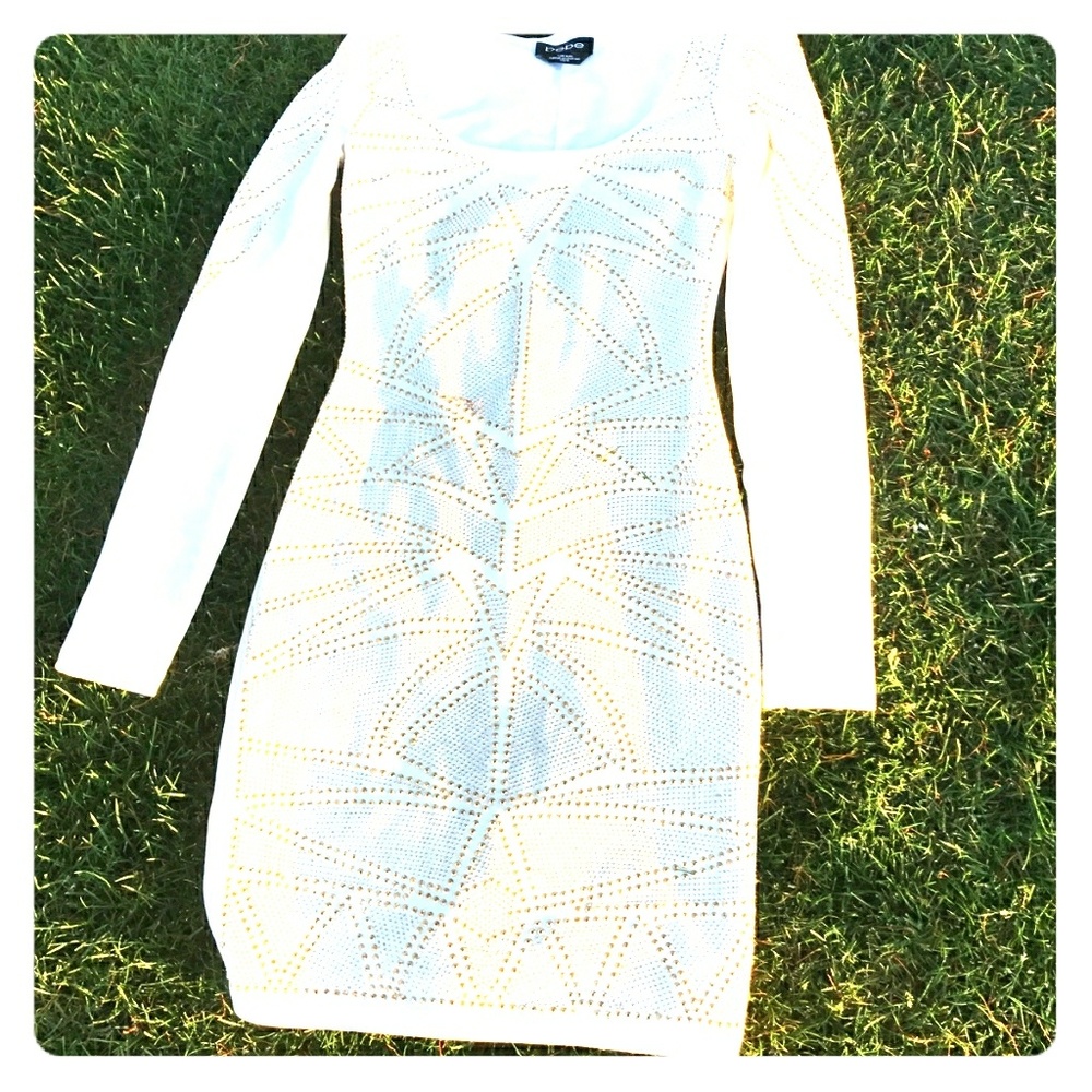 BeBe White Dress Gold Studded size xxs