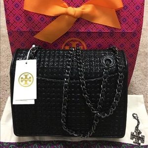 Tory burch Fleming metallic quilted medium bag