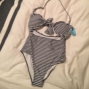 Black & white striped swimsuit