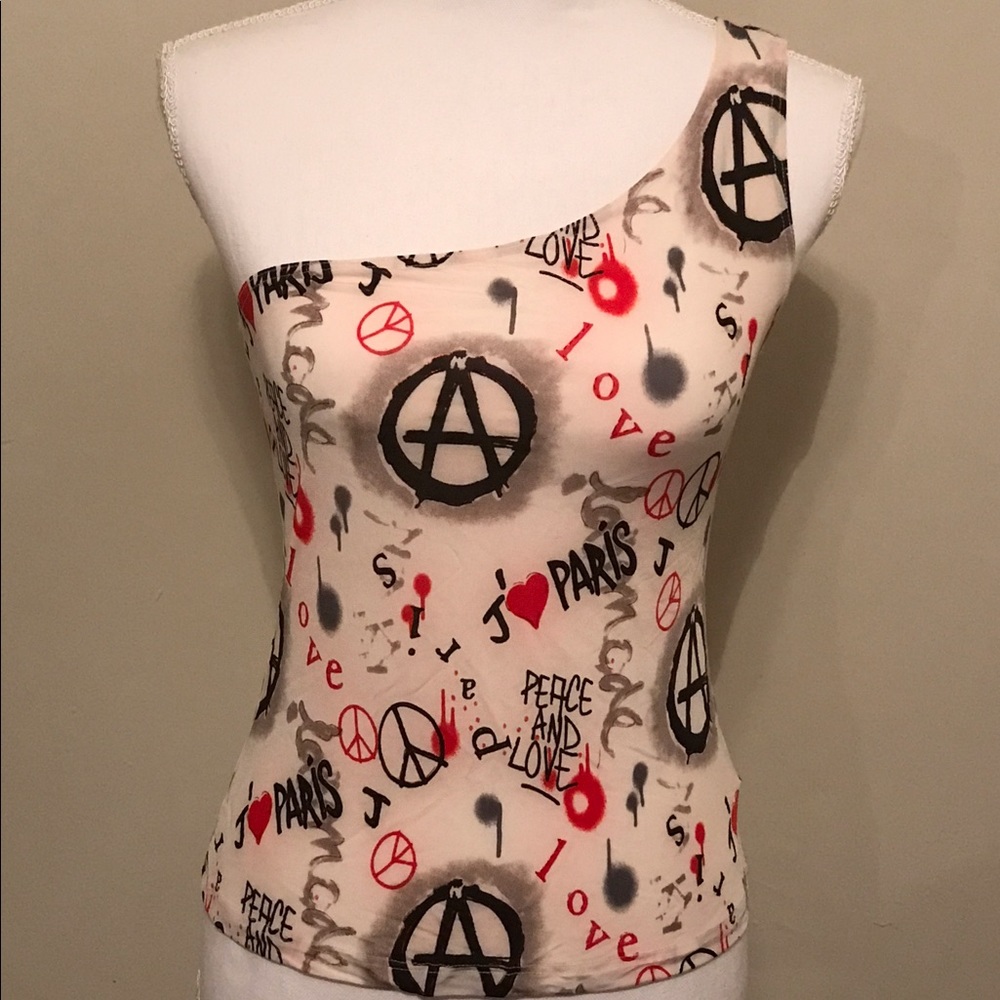 one shoulder graffiti tank Skater Love Paris