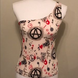 one shoulder graffiti tank Skater Love Paris