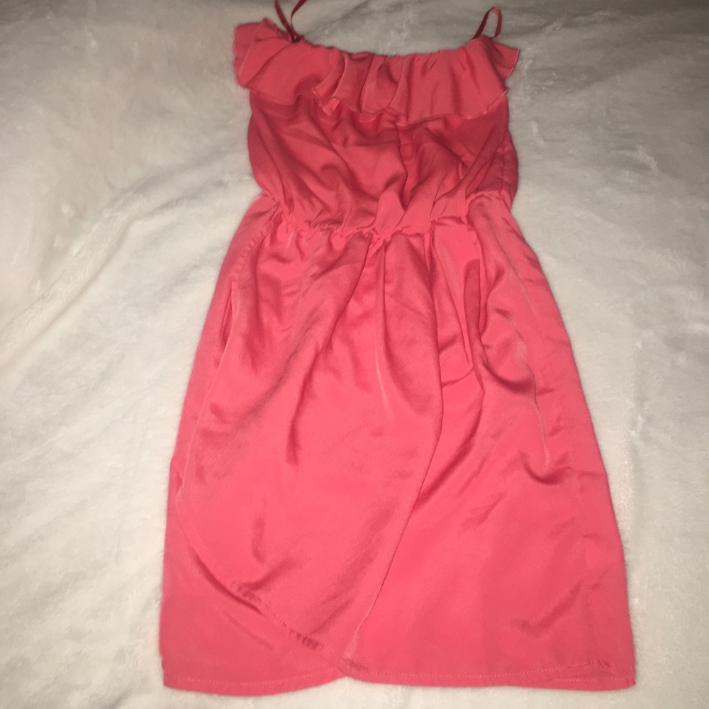 Pink wrap around tube top dress