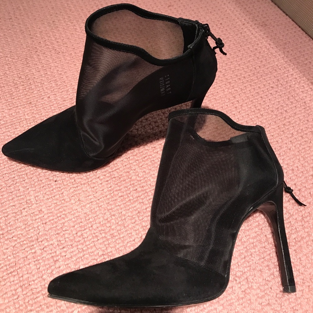 Stuart Weitzman Black Suede And Mesh Heels - image 1