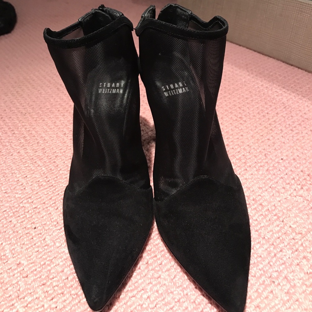 Stuart Weitzman Black Suede And Mesh Heels - image 2