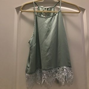 Green tank with lace