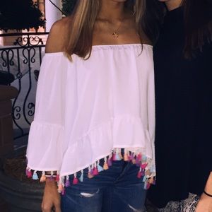 Off the shoulder tassel top