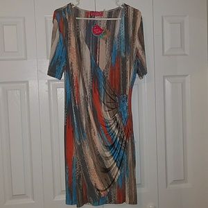 Short sleeve faux wrap dress