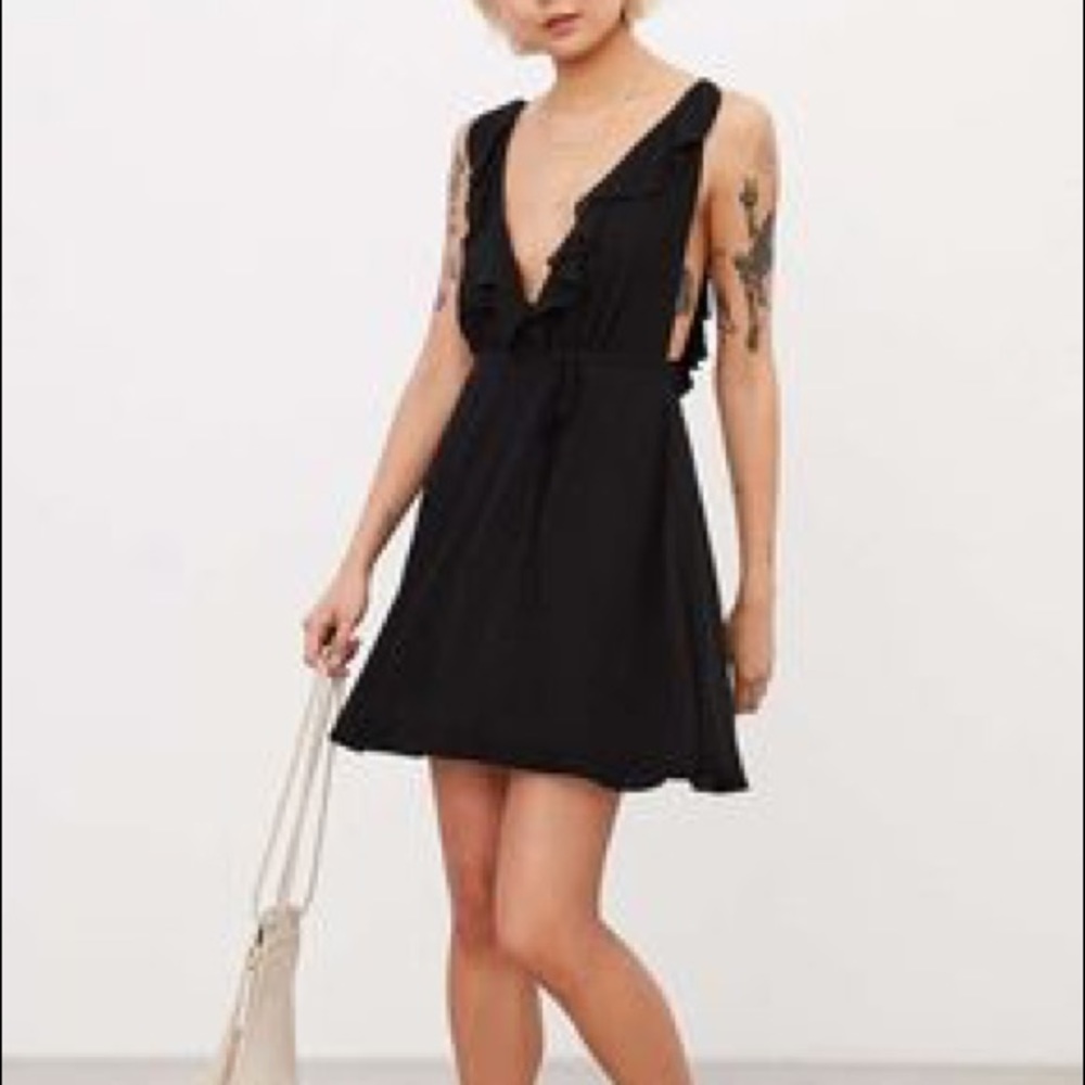 Kimchi Blue flutter plunge fit & flare black dress