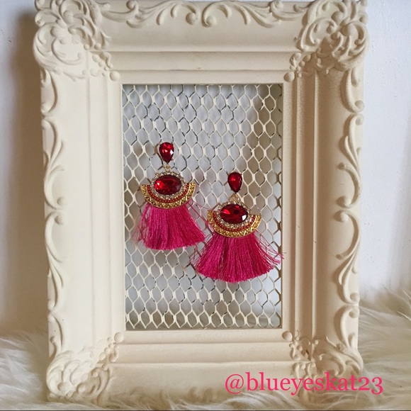Pink Jewel Tassel Earrings - Picture 2 of 6