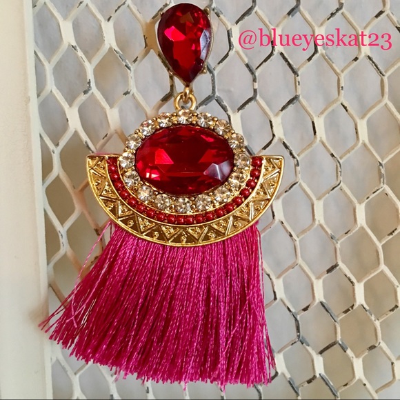 Pink Jewel Tassel Earrings - Picture 4 of 6