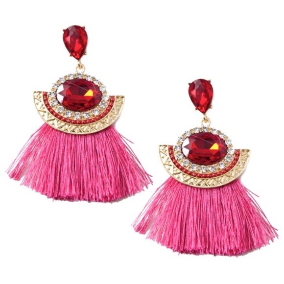 Pink Jewel Tassel Earrings - Picture 6 of 6