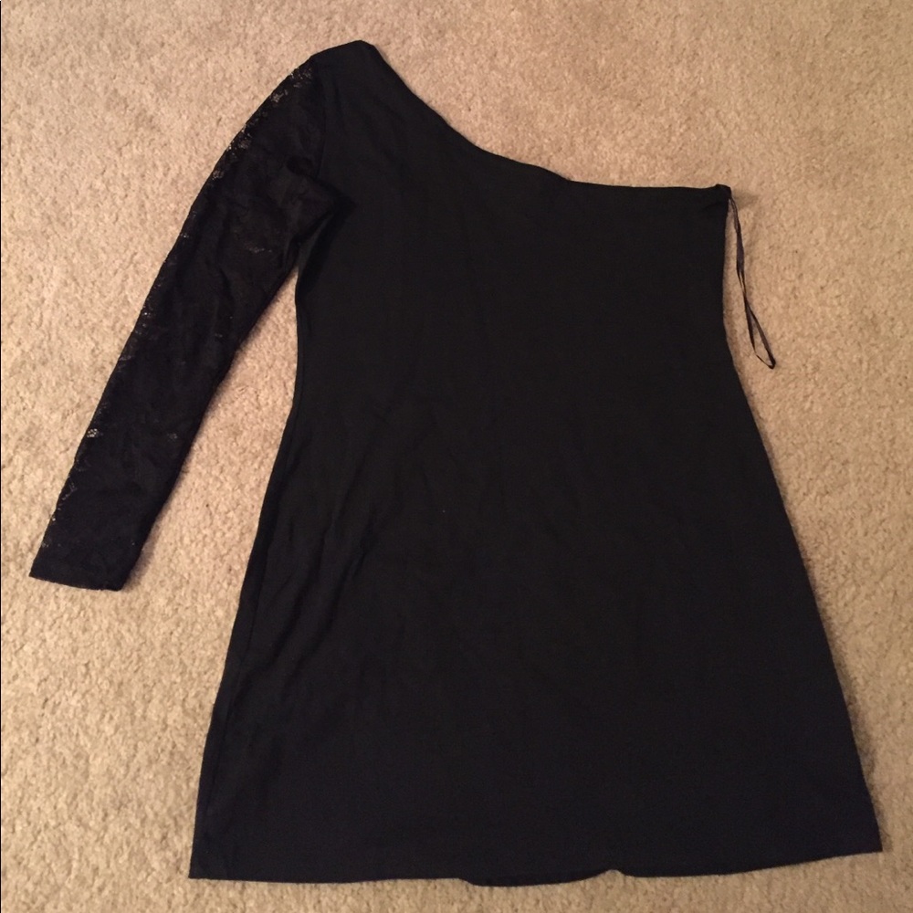 Black lace one shoulder dress