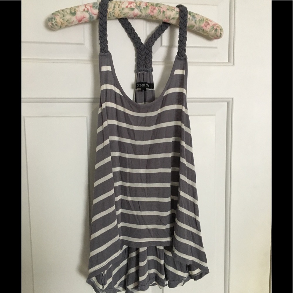 Gray & White Striped High-Low Tank Top