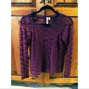 Dark Purple Lace Long Sleeve Top