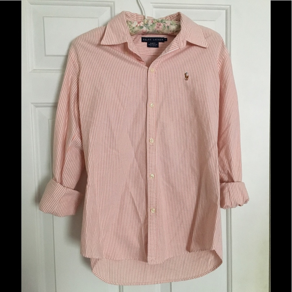 Ralph Lauren Pink & White Striped Button Up