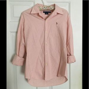 Ralph Lauren Pink & White Striped Button Up