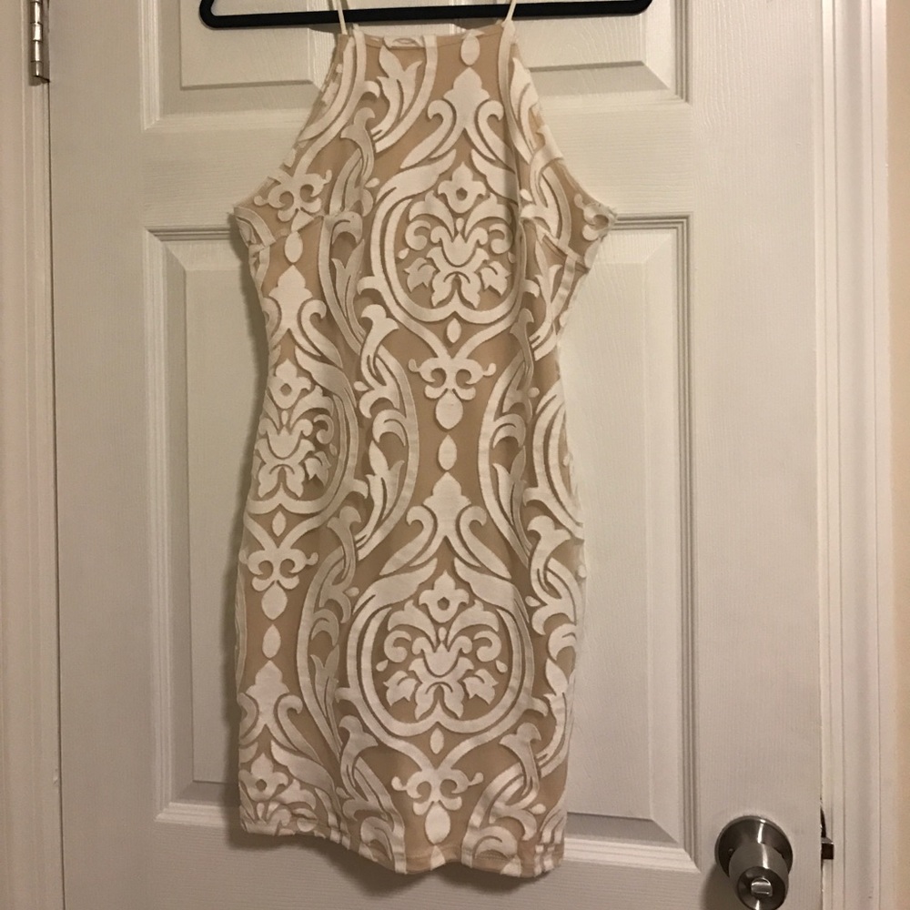 Tan and white bodycon dress