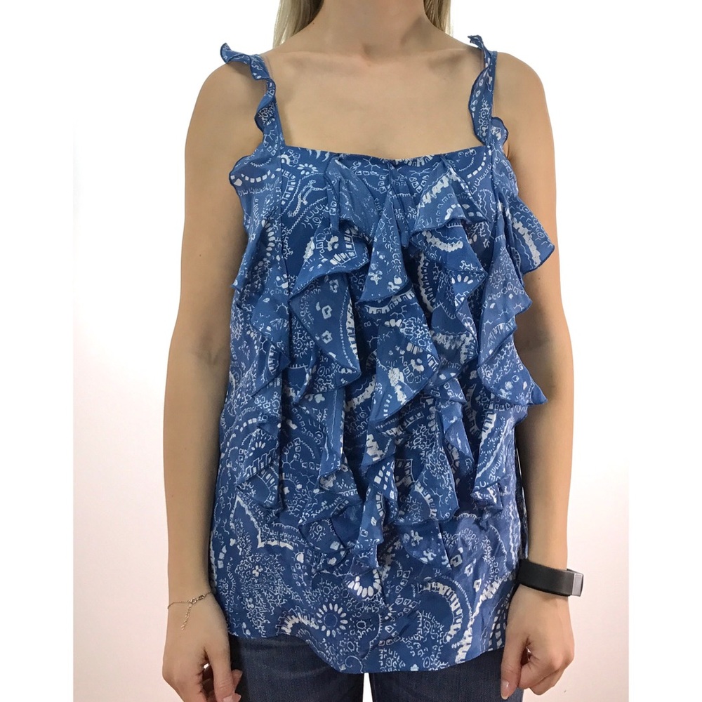 Banana Republic Paisley Blue Top with Ruffles