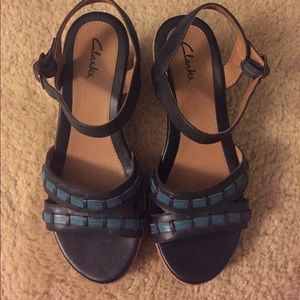 Clarks blue wedge heel Size 8