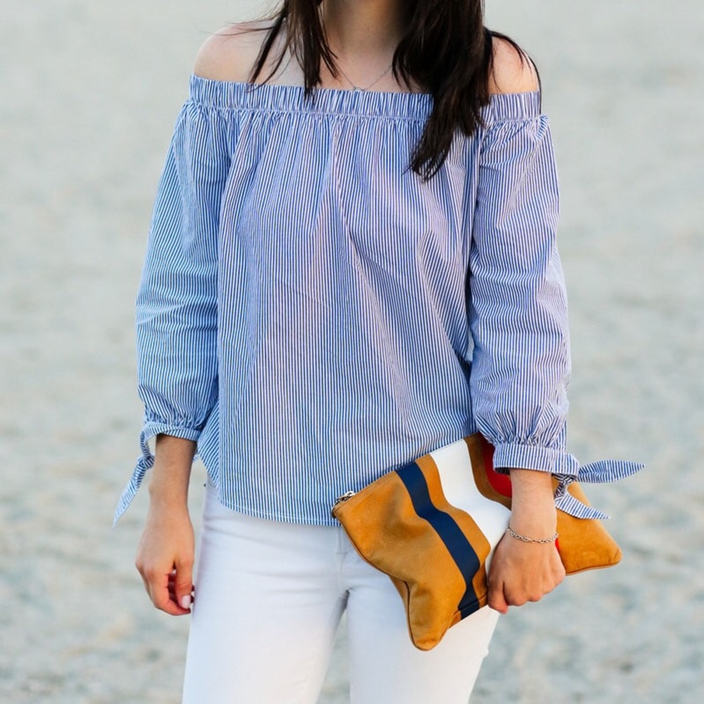 Off-the-shoulder tie sleeve top
