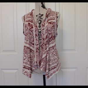 Burgundy and cream tribal hooded vest