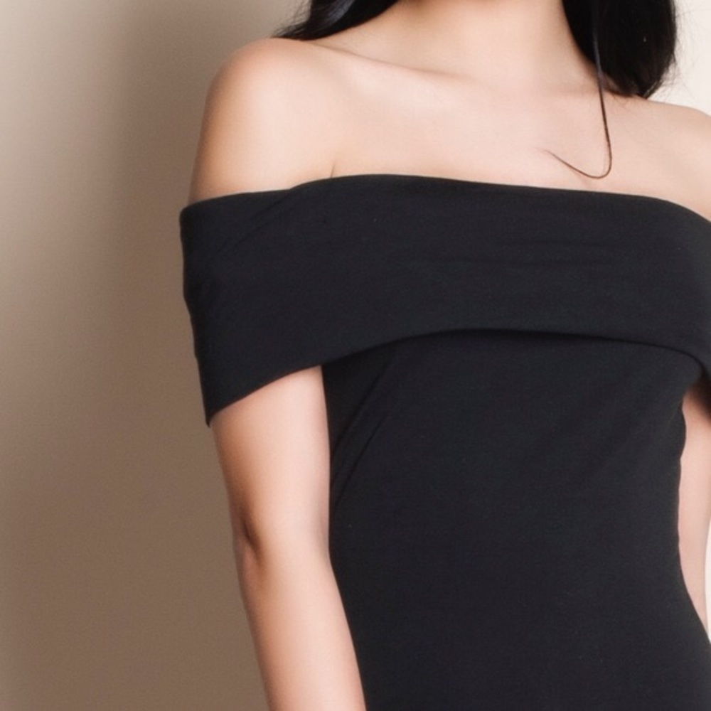 Off Shoulder Midi Dress - BLACK - Picture 3 of 3