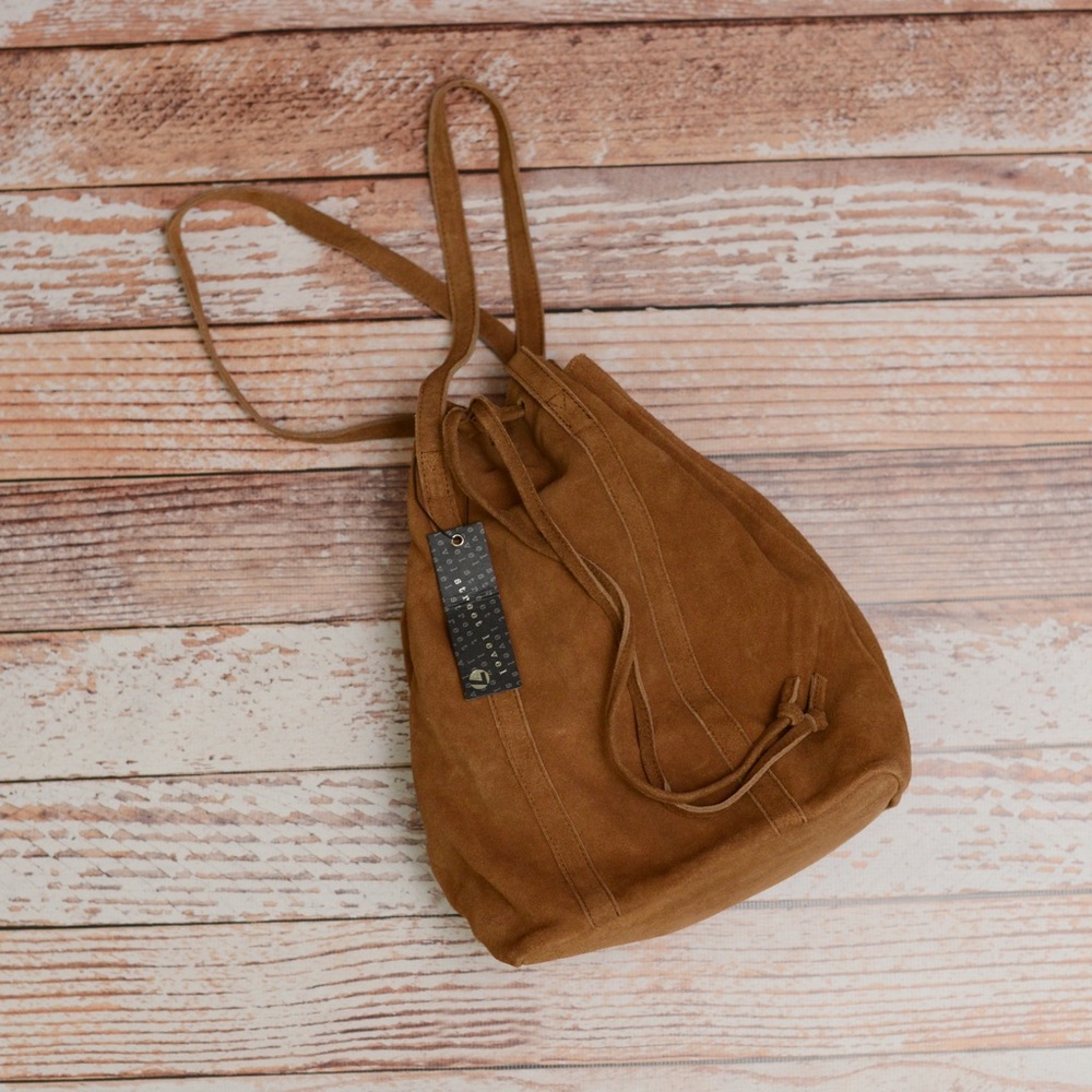 Real suede brown cinch shoulder bag NWT