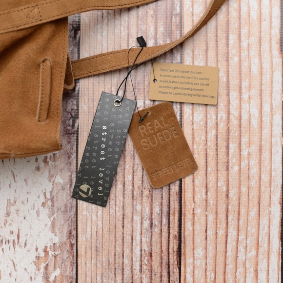 Real suede brown cinch shoulder bag NWT - Picture 3 of 4