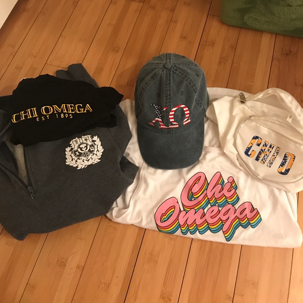 CHI OMEGA SHIRTS FANNY PACK SWEATER AND HAT