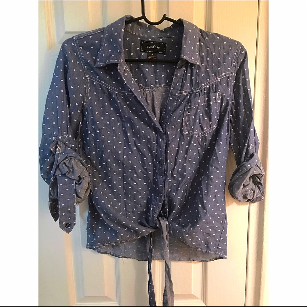 ✨ Confess Tie Up Heart Button Down Shirt ✨
