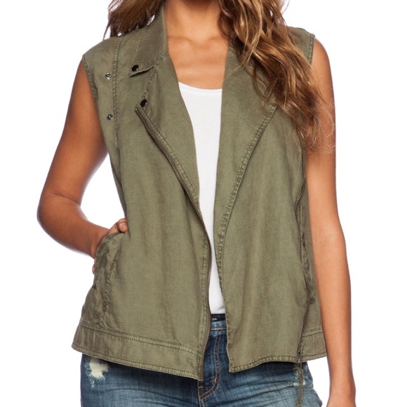 Anthropologie Jackets & Blazers - Anthropologie Michael Stars Green Linen Moto Vest