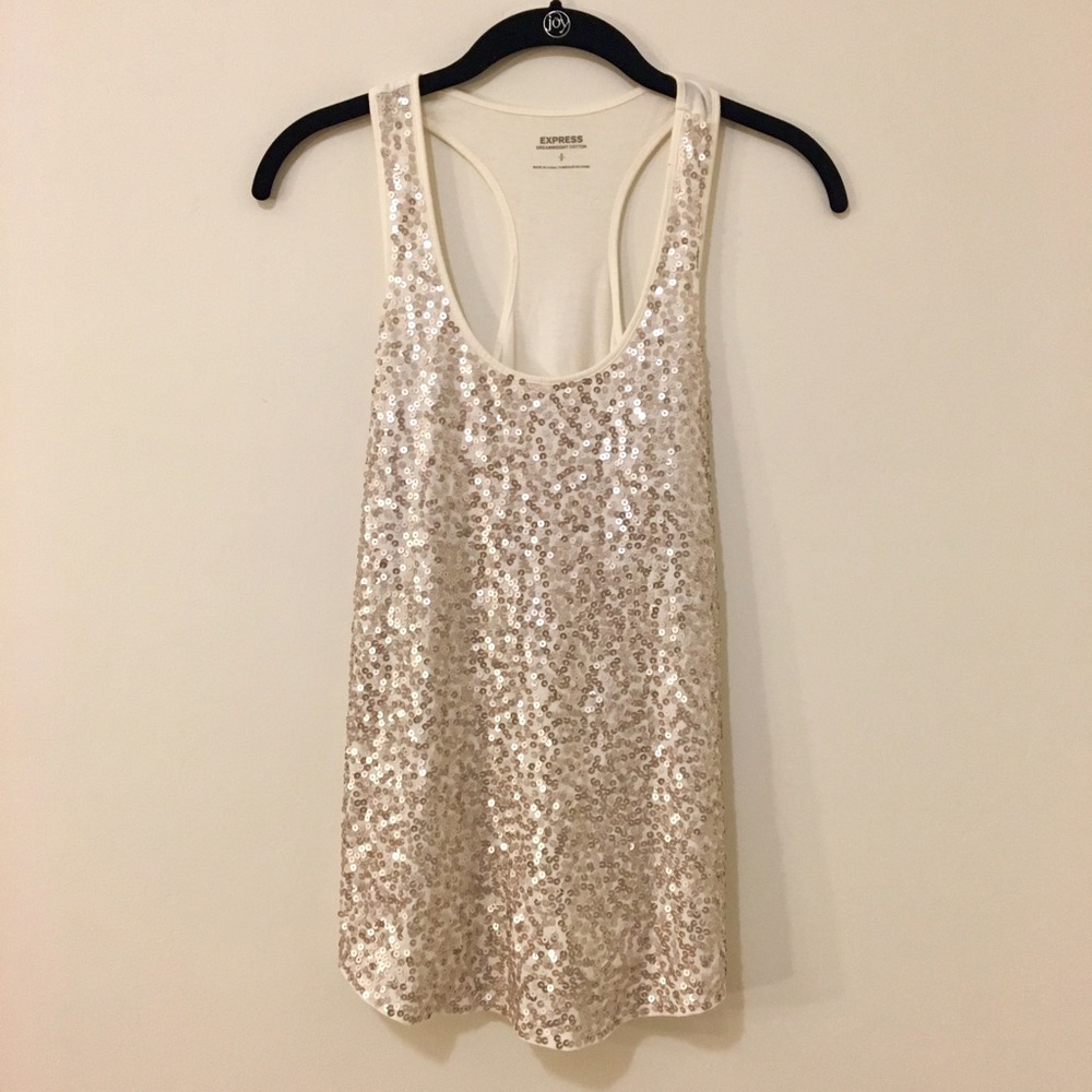 Express White Sequin Tank Top