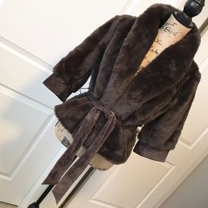 ARDEN B womens dark brown faux fur coat w/ leather
