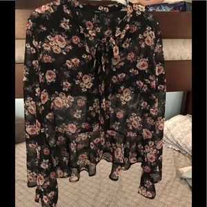 NEVER WORN Sheer Floral Flowy Top with Ties