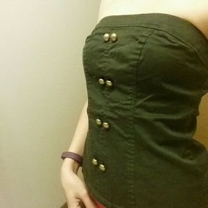 Dark green strapless top corset bustier military
