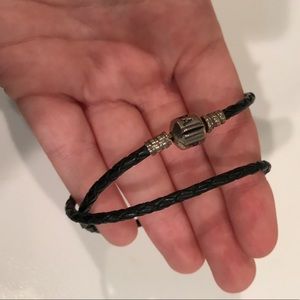 Pandora Double Wrap Braided Leather Black Bracelet