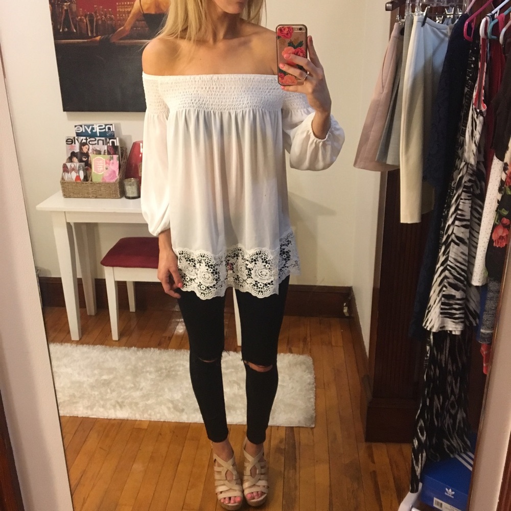 White Off-the-Shoulder Babydoll Top