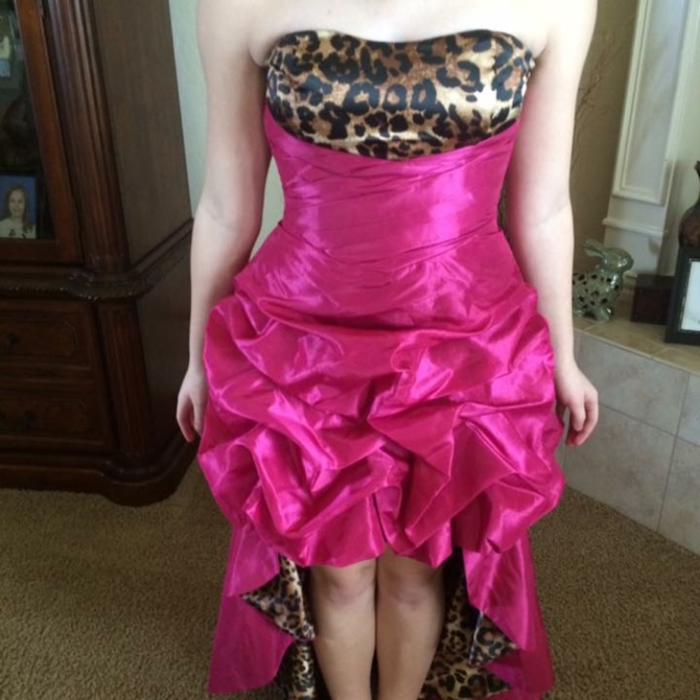 Hi-Low Pink Cheetah Prom Dress