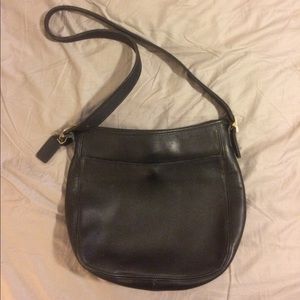 Black, Coach, leather satchel bag purse.