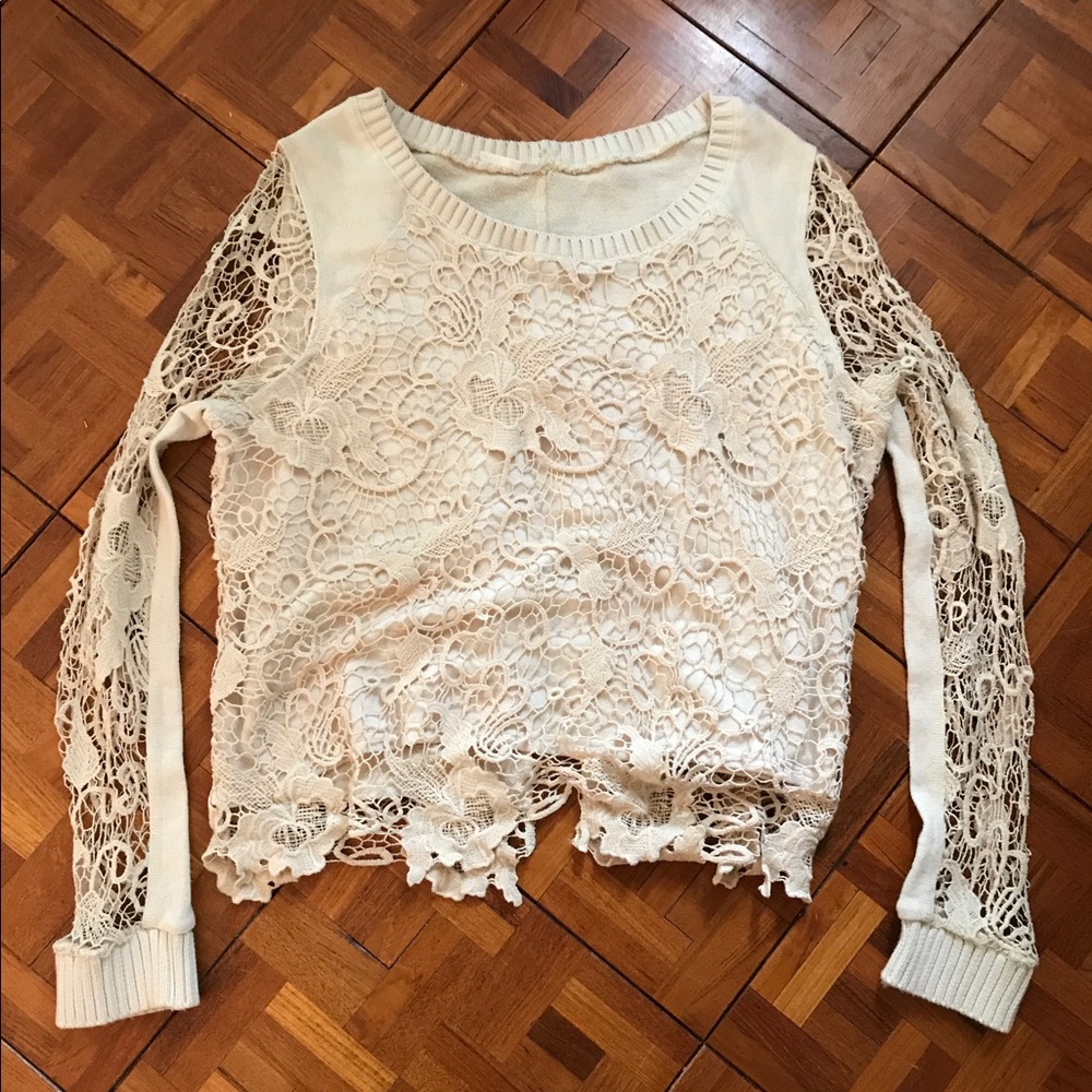 Free People Open Back Lace Sweater