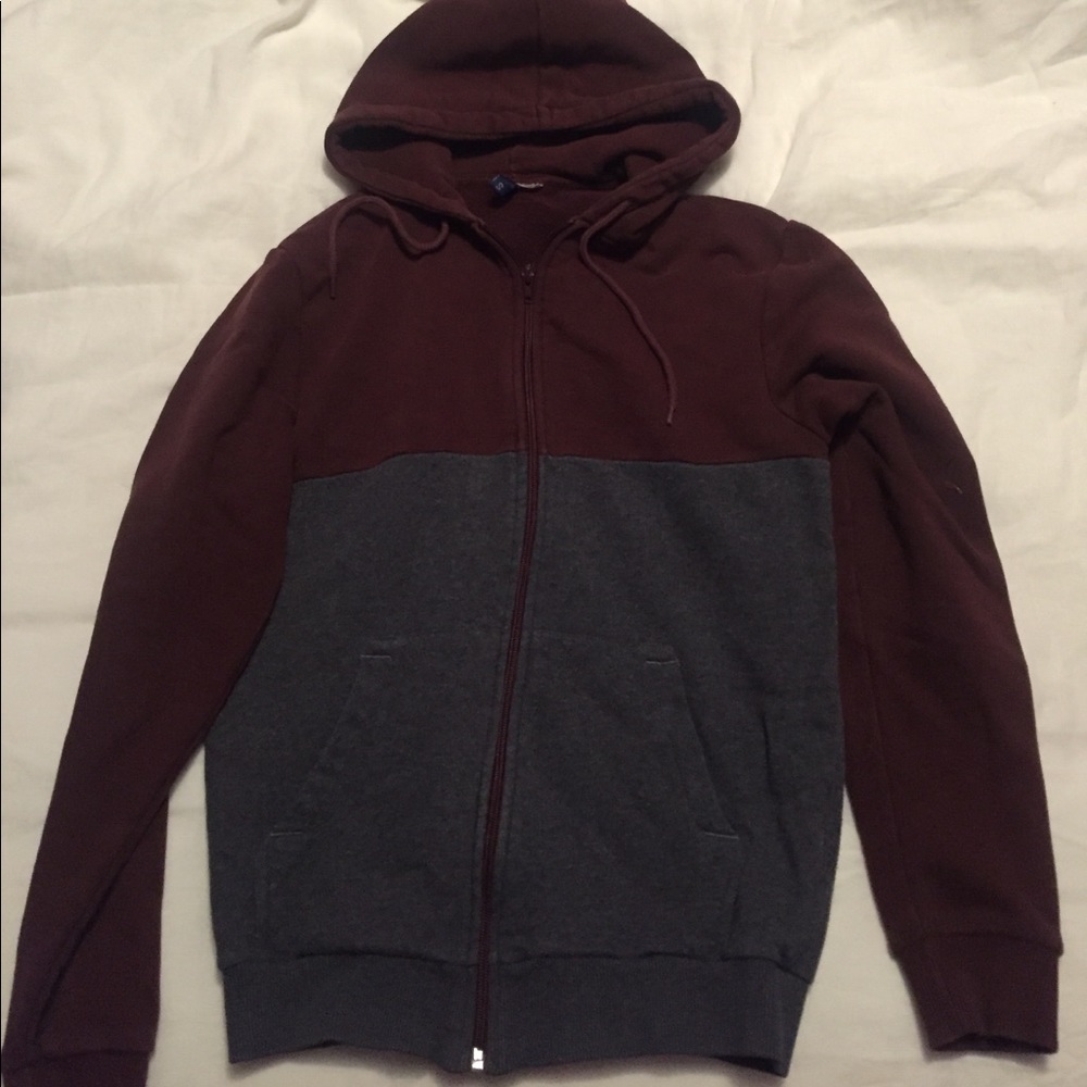 Maroon and charcoal hoodie zip up