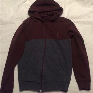 Maroon and charcoal hoodie zip up