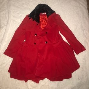 Red Black Fue Korean trench coat