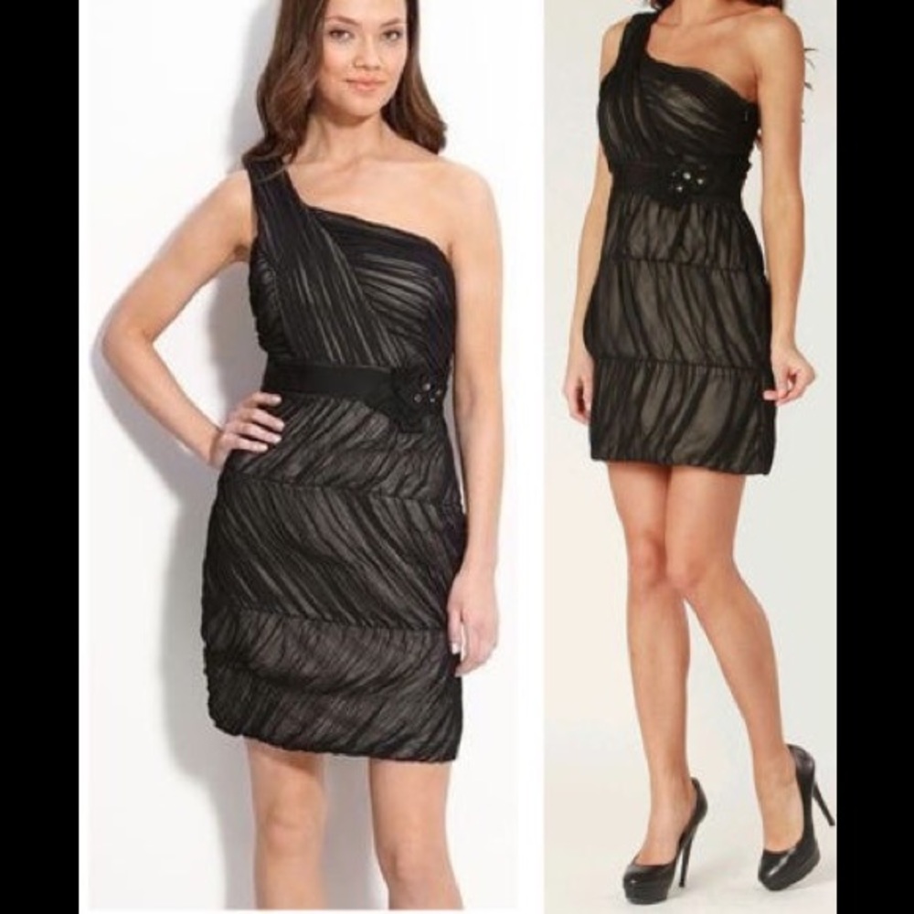 BCBG Sandrine One Shoulder Black Sheer Dress 6